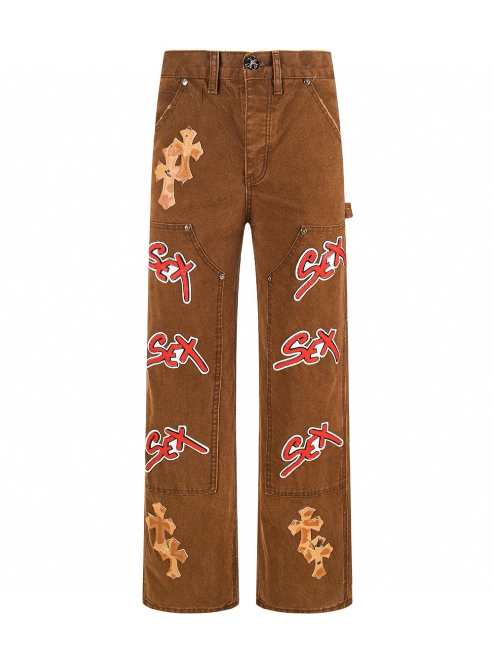 Chrome Hearts Brown Corduroy Wide-Leg Jeans with Red Script Graphics